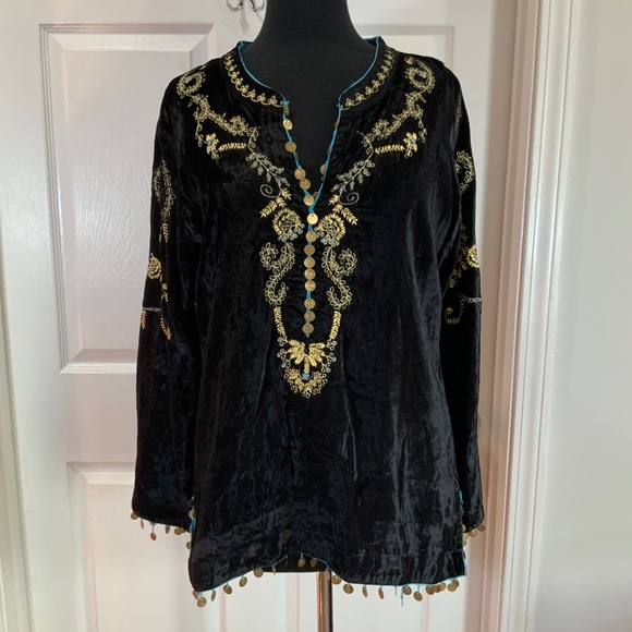 Soft Surroundings Tops - Soft Surroundings Black Velvet Embroidered Beaded Top Size Medium